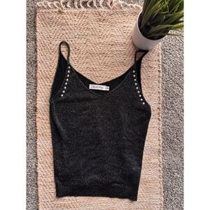 Angeles Wings Black Metallic Shimmer Studded Knit Camisole Tank Top Women S